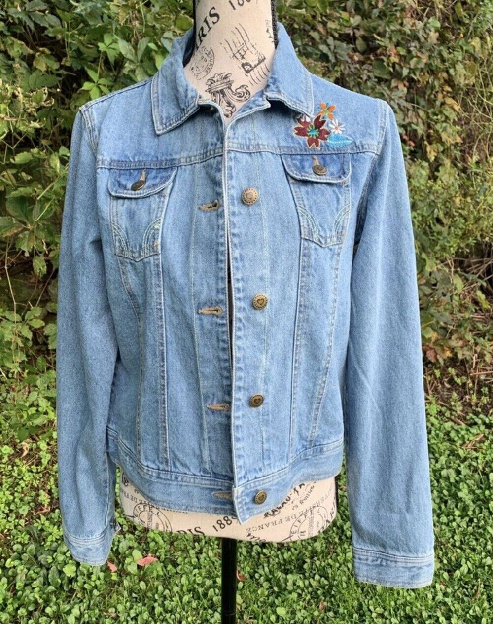 Vintage Simply Irresistible embroidered floral button up Light blue jean jacket